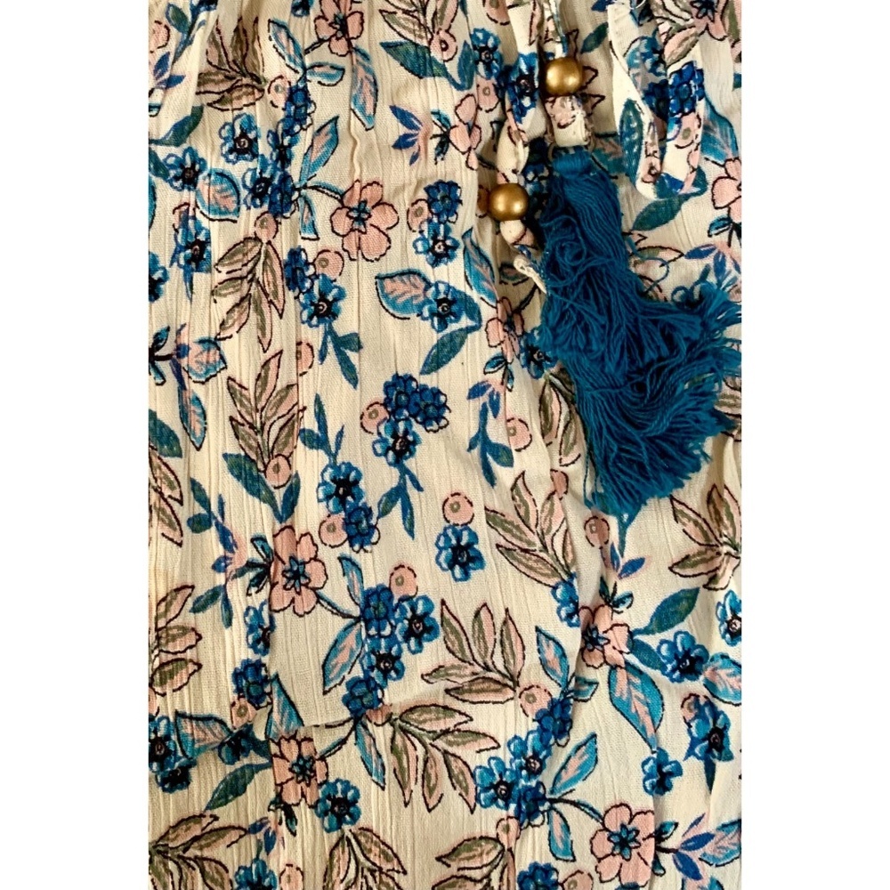 ANGIE Ivory & Blue Floral Print Rayon Joggers - Picture 2 of 8